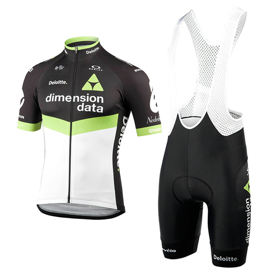 Dimension Data Kurzarmtrikot 2017 und Kurze Tragerhose grun und shwarz